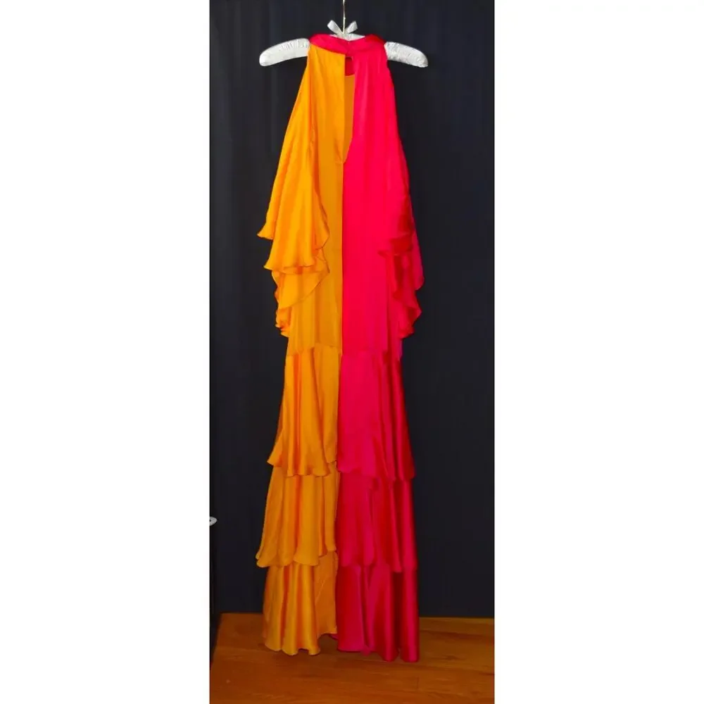 New Anthropologie Pinnacle Shruti Sancheti Mock-Neck Colorblock Ruffle Dress L